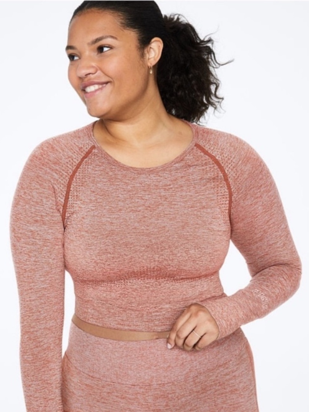 PINK Active Victorias Secret Women XS Orange Seamless Long Sleeve Cropped Top